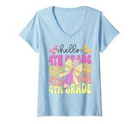 Womens Hello Fourth Grade Back To School 4th Grade Girl Boy V-Neck T-Shirt