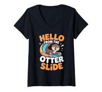 Womens Hello from The Otter Slide Sea Animals Otter Cute Otter V-Neck T-Shirt