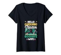 Womens Hello Gardening Season Goodbye Wife Funny Gardening V-Neck T-Shirt