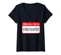 Womens Hello, I’m a Firefighter - Funny V-Neck T-Shirt