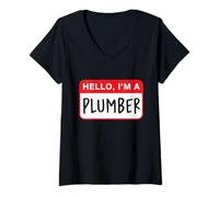 Womens Hello, I’m a Plumber - Funny V-Neck T-Shirt