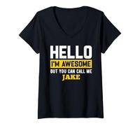 Womens Hello I'm Awesome But Call Me Jake T-Shirt Jake V-Neck T-Shirt