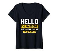 Women's Hello I'm Awesome But Call Me Natalie T-Shirt Natalie V-Neck T-Shirt
