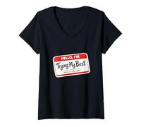 Women's Hello I'm Trying My Best Results May Vary Funny Meme V-Neck T-Shirt