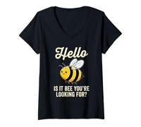 Womens Hello is It Bee You're Looking for Funny Beekeeper Nature V-Neck T-Shirt