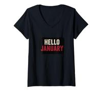 Womens Hello January Statement Costume V-Neck T-Shirt
