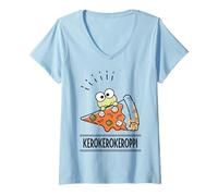 Women's Hello Kitty Kerokerokeroppi Cute Pizza Love Fun Pose Classic V-Neck T-Shirt