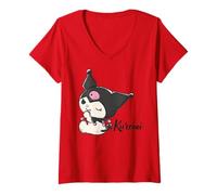 Women's Hello Kitty Kuromi Cute Naughty Valentines Love Classic XOXO V-Neck T-Shirt
