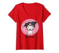 Women's Hello Kitty Kuromi Sweet Naughty Fun Emo Rock Classic Pose V-Neck T-Shirt