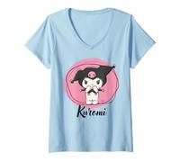 Women's Hello Kitty Kuromi Sweet Naughty Fun Emo Rock Pose Classic V-Neck T-Shirt