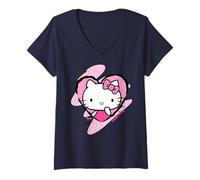 Women's Hello Kitty Love Heart Pose Valentine Cute Fun Classic XOXO V-Neck T-Shirt