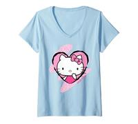 Women's Hello Kitty Love Heart Pose Valentine Cute Fun XOXO Classic V-Neck T-Shirt
