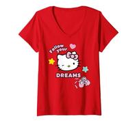 Women's Hello Kitty Passion Success Dreams Cute Classic Friendship V-Neck T-Shirt