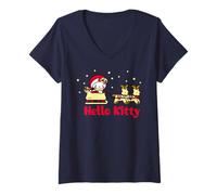 Women's Hello Kitty Xmas Santa Reindeer Christmas Festive Joy Retro V-Neck T-Shirt