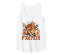 Womens Hello Pumpkin Leopard Pattern Fall Halloween Thanksgiving Tank Top
