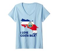 Womens Hello San José I Love Costa Rica Map Flag Costa Rican Mama V-Neck T-Shirt