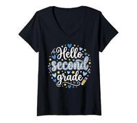 Women's Hello Second Grade Student First Day of School V-Neck T-Shirt