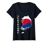 Womens Hello Seoul I Love Korea Map Flag Proud Korean Mom Daddy Boy V-Neck T-Shirt