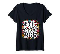 Womens Hello Sixty Est 1965 Happy 60th Birthday For Women V-Neck T-Shirt