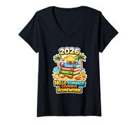 Women's Hello Summer Goodbye Homework 2026 Last Day of School V-Neck T-Shirt