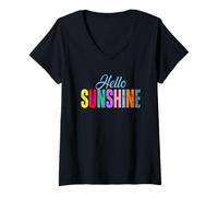 Womens Hello Sunshine Motivational Inspired Quote V-Neck T-Shirt