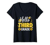 Women's Hello Third Grade Sunflower Bee Tie Dye Back to School V-Neck T-Shirt