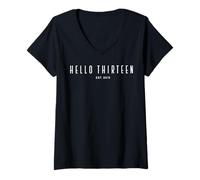Women's Hello Thirteen Est 2012 Young Adult Youth V-Neck T-Shirt