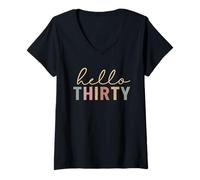 Women's Hello Thirty 30-Year-Old 30th Birthday Leopard Print V-Neck T-Shirt