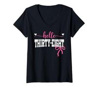 Womens Hello Thirty-Eight Est 1987 Coquette Bow 38th Birthday Girl V-Neck T-Shirt