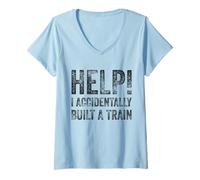 Women's Help I Accidentally Built a Train - Absurd Humor Memes V-Neck T-Shirt