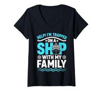 Womens Help Im Trapped On A Ship with My Family Cruise Travel Funny V-Neck T-Shirt