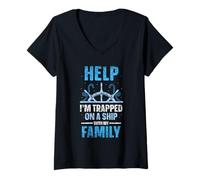 Womens Help I'm Trapped On A Ship with My Family Cruise Travel V-Neck T-Shirt