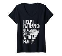 Womens Help Im Trapped On A Ship with My Family Funny Cruise Quote V-Neck T-Shirt