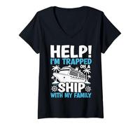 Womens Help Im Trapped On A Ship with My Family Funny Cruise Travel V-Neck T-Shirt
