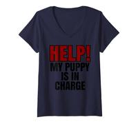 Womens Help My Puppy Is In Charge Funny Dog Owner V-Neck T-Shirt