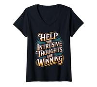 Womens Help The Intrusive Thoughts are Winning Overthinking - V-Neck T-Shirt