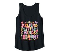 Womens Helping Little Minds Bloom Teacher Floral Butterfly Apple Tank Top