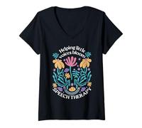 Women's Helping Little Voices Bloom Speech Therapy SLP V-Neck T-Shirt