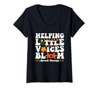 Women's Helping Little Voices Bloom Speech Therapy SLP Women Men V-Neck T-Shirt