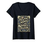 Women's Helping Mamas and Babies Bloom Doula Birth Support V-Neck T-Shirt