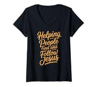 Womens Helping People Find and Follow Jesus Message V-Neck T-Shirt