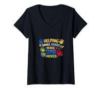 Women's Helping Small Hands Make Big Moves Kids Toddler Preschool V-Neck T-Shirt
