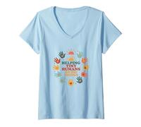 Women's Helping Tiny Humans Do Big Things Daycare Provider Teacher V-Neck T-Shirt
