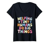 Womens Helping Tiny Humans Do Big Things Motivational Kids Growth V-Neck T-Shirt