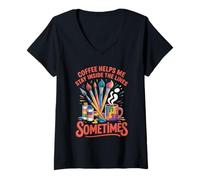 Women's Helps Me Stay Inside Coffee Drinker Abstract Art Painter V-Neck T-Shirt