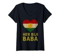 Womens Her Biji Baba Kurdish Dad Kurdish Flag Heart Father V-Neck T-Shirt