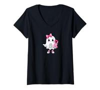 Womens Her Fight is My Fight Breast Cancer Awareness Ghost V-Neck T-Shirt