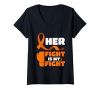 Womens Her Fight is My Fight Kidney Cancer Warrior's Son Daughter V-Neck T-Shirt
