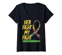 Womens Her Fight Is My Fight Rubinstein-Taybi Syndrome Awareness V-Neck T-Shirt