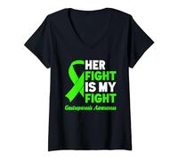 Womens Her Fight My Fight Gastroparesis Awareness V-Neck T-Shirt
